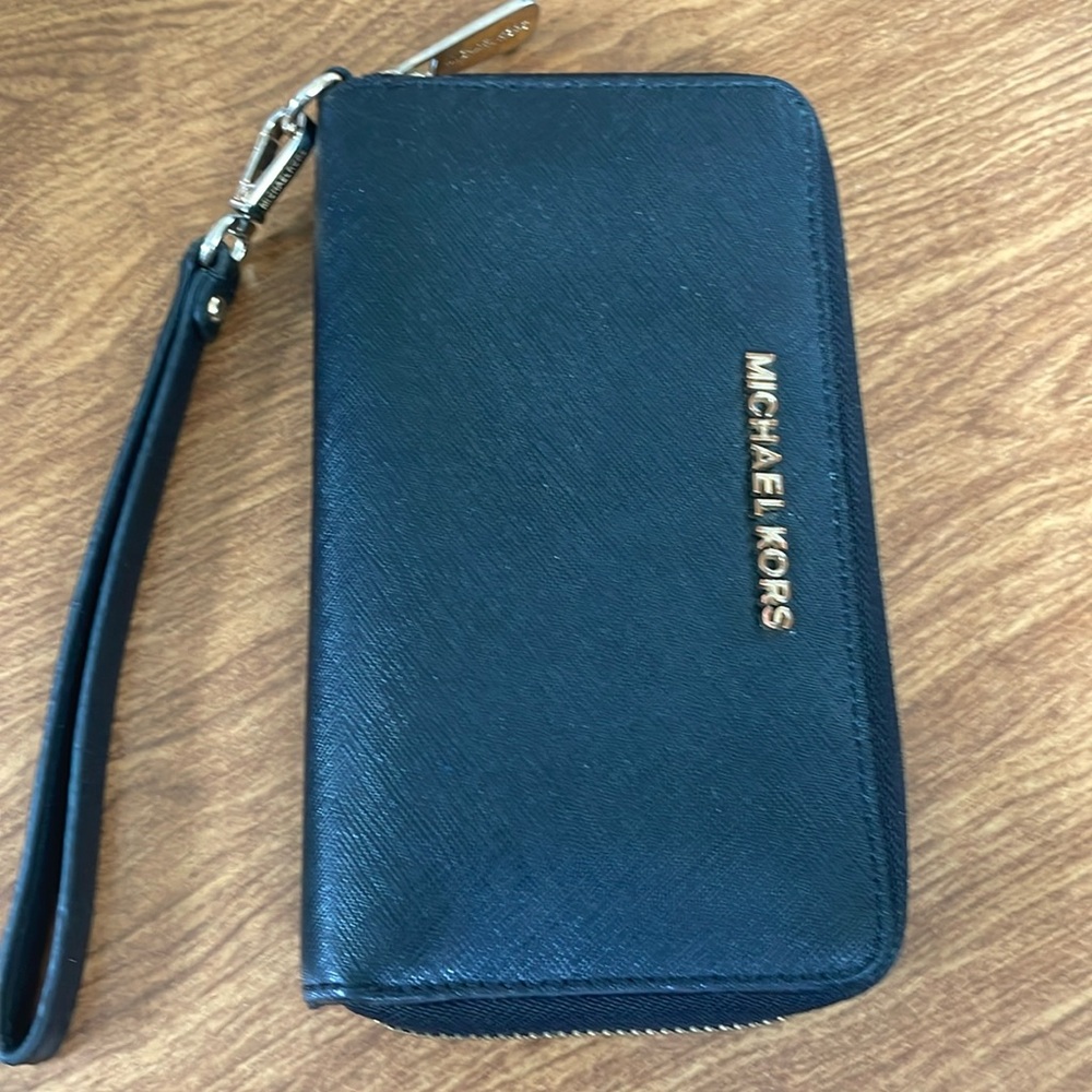 Michael Kors Black Wristlet with Gold Accents